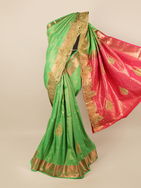 

Pothys Green & Pink Woven Design Pure Silk Saree