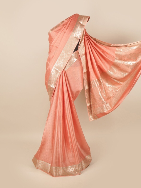 

Pothys Peach-Coloured & Silver-Toned Woven Design Zari Pure Silk Saree