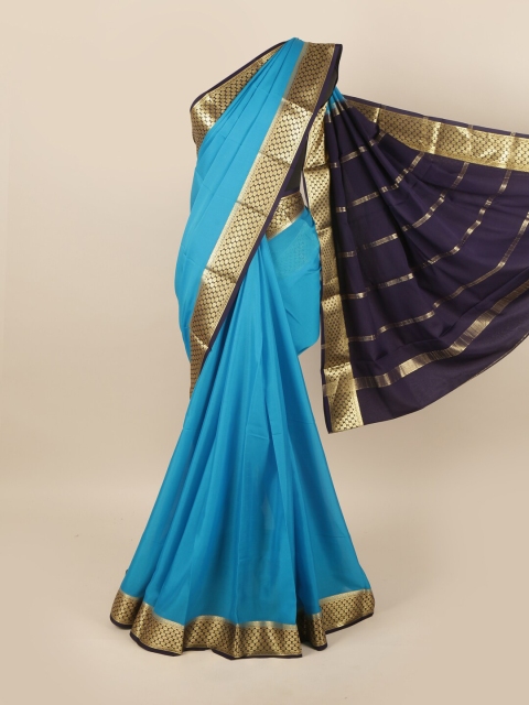 

Pothys Blue & Gold-Toned Zari Pure Silk Saree