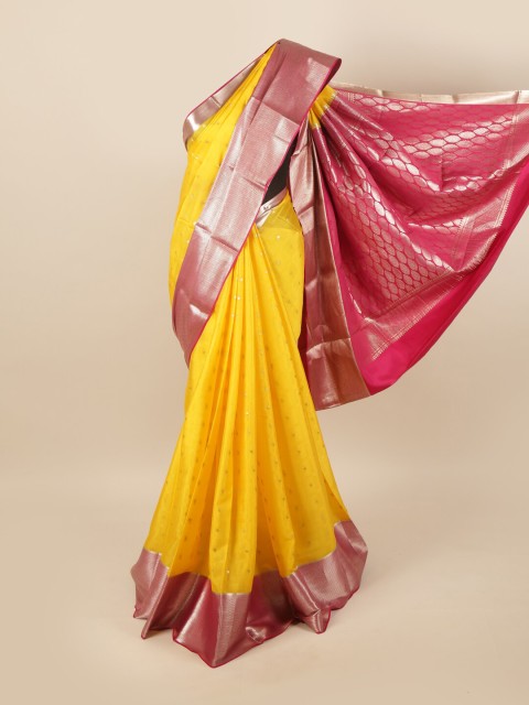 

Pothys Yellow & Pink Woven Design Zari Pure Silk Saree