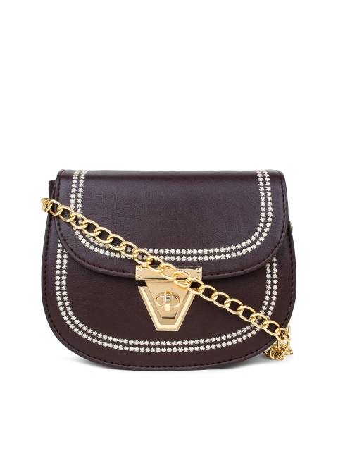 

LEGAL BRIBE Brown PU Structured Sling Bag With Embroidered Detail