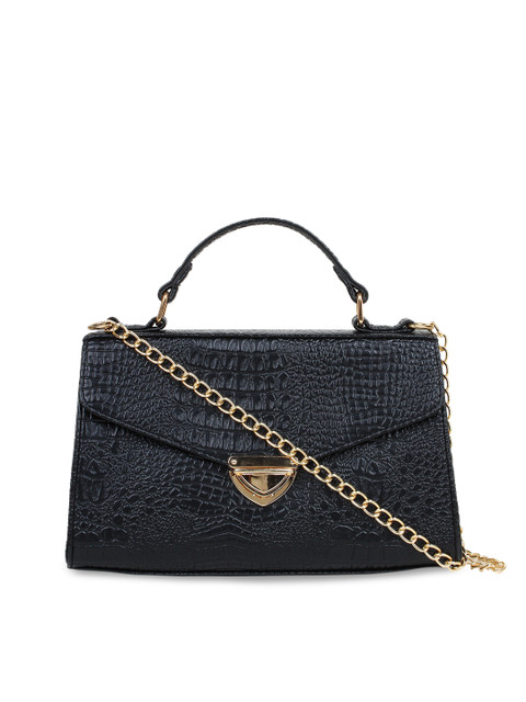 

LEGAL BRIBE Black Croc-Textured Handheld Bag