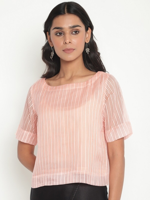

Fabindia Pink & White Striped Regular Top