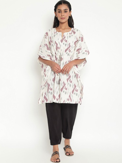 

Fabindia White & Purple Kaftan Top