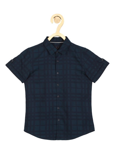 

Allen Solly Junior Boys Navy Blue Slim Fit Opaque Checked Pure Cotton Casual Shirt