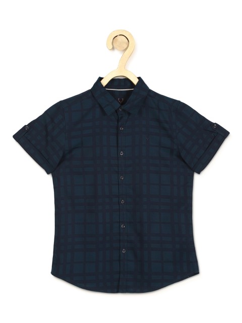 

Allen Solly Junior Boys Navy Blue Slim Fit Checked Casual Cotton Shirt