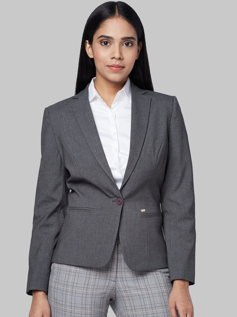 

Park Avenue Woman Women Grey Solid Single-Breasted Formal Blazer
