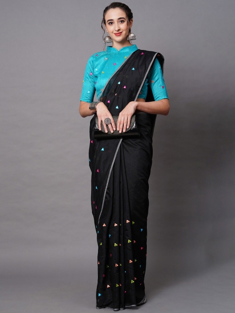 

Mitera Black & Blue Mirror Work Embellished Saree