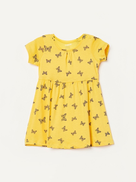 

Juniors by Lifestyle Yellow & Black Printed Cotton Dress