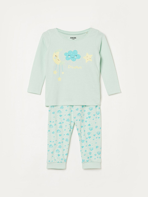 

Juniors by Lifestyle Girls Green & Yellow Printed Pure Cotton T-shirt with Pyjamas