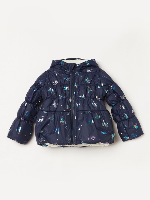 

Juniors by Lifestyle Girls Navy Blue White Geometric Padded Jacket