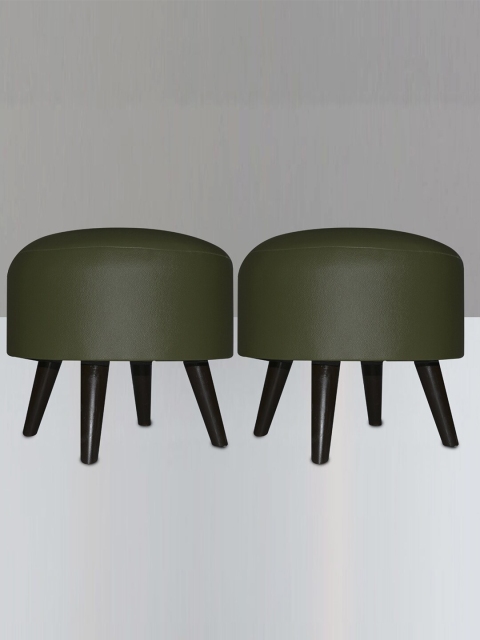 

nestroots Green Set of 2 Round Shape Wooden Sitting Ottomans