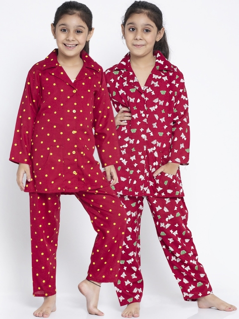 

KYDZI Girls Pack Of 2 Red & White Printed Night Suits