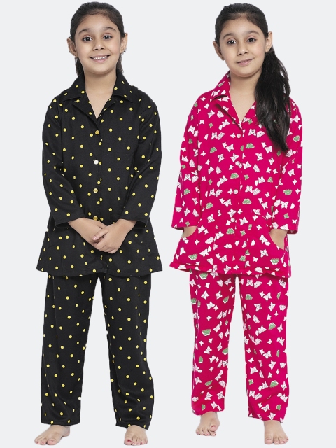 

KYDZI Girls Pack Of 2 Black & Magenta Printed Night Suits