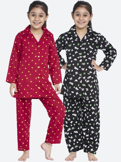 

KYDZI Girls Pack Of 2 Black & Red Printed Night Suits