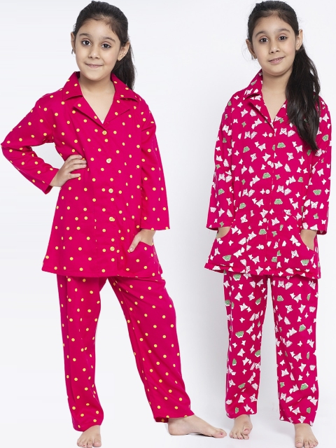 

KYDZI Girls Pack Of 2 Pink & White Printed Night Suits