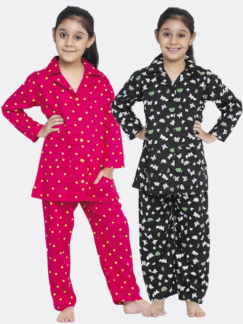 

KYDZI Girls Pack Of 2 Red & Black Printed Night Suits