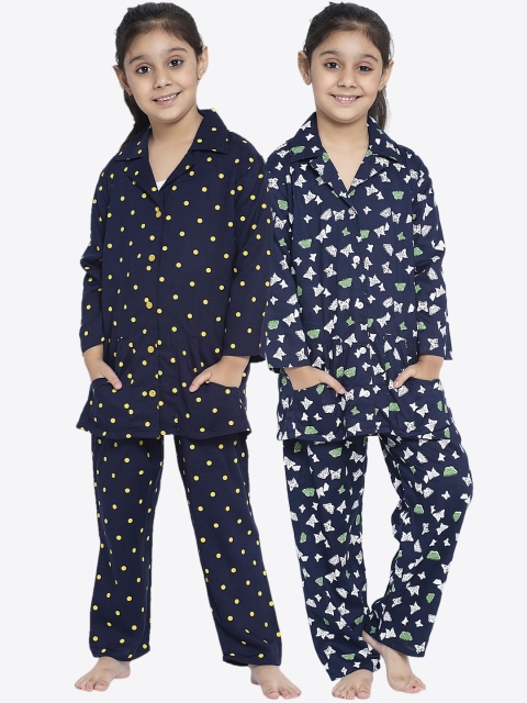 

KYDZI Girls Pack Of 2 Black & Blue Printed Night Suits