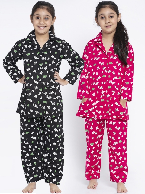 

KYDZI Girls Pack Of 2 Black & Pink Printed Night Suits