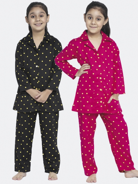 

KYDZI Girls Pack Of 2 Magenta & Black Printed Night Suits