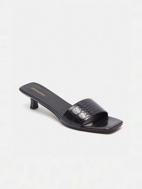 

shoexpress Black Textured PU Kitten Sandals