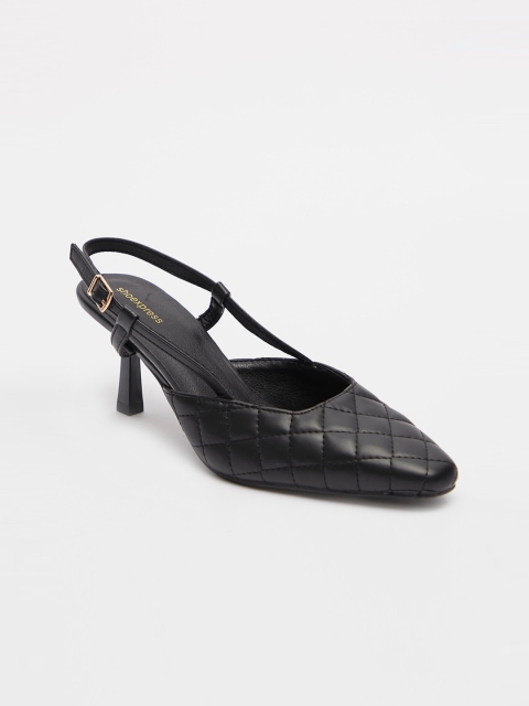 

shoexpress Black Textured Stiletto Pumps with Buckles