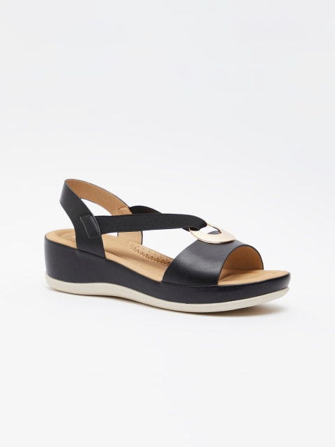 

shoexpress Women Black & Beige PU Comfort Sandals