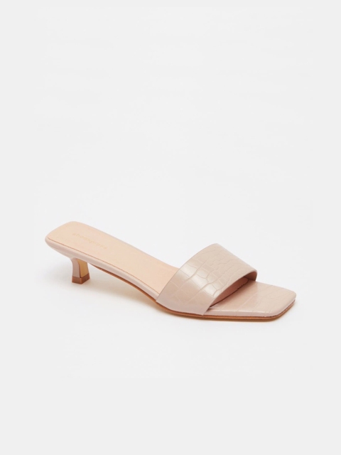 

shoexpress Beige Textured PU Kitten Sandals