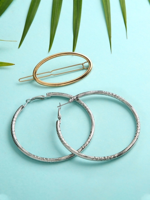 

Sepia Silver-Toned Contemporary Hoop Earrings & Hairclip Combo