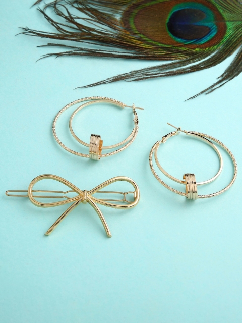 

Sepia Gold-Toned Contemporary Hoop Earrings & Hair Clip Set