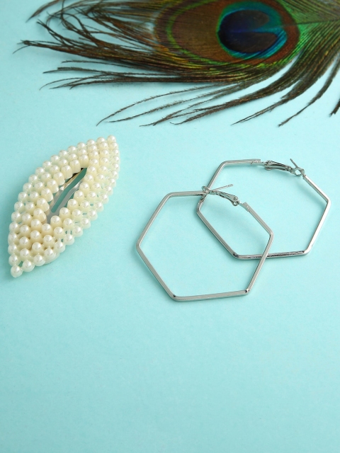 

Sepia Set of 2 Silver-Toned & White Contemporary Hoop Earrings