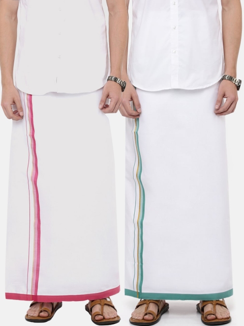 

RAMRAJ COTTON Men Pack of 2 Solid Cotton Dhoti, White