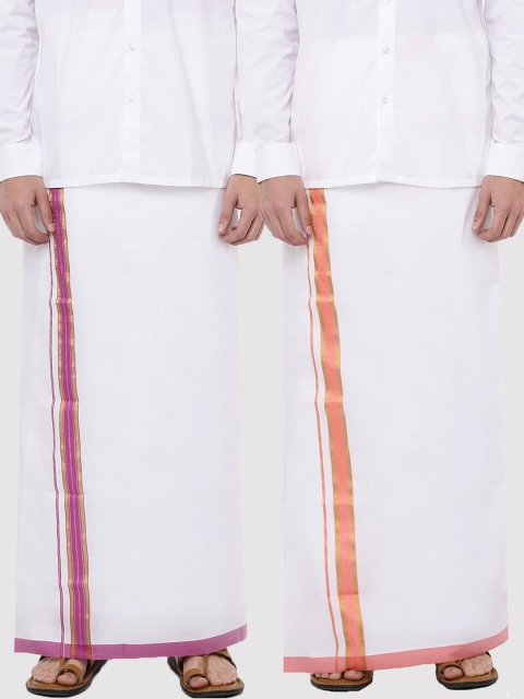 

RAMRAJ COTTON Men Pack Of 2 Solid Pure Cotton Dhotis, Purple