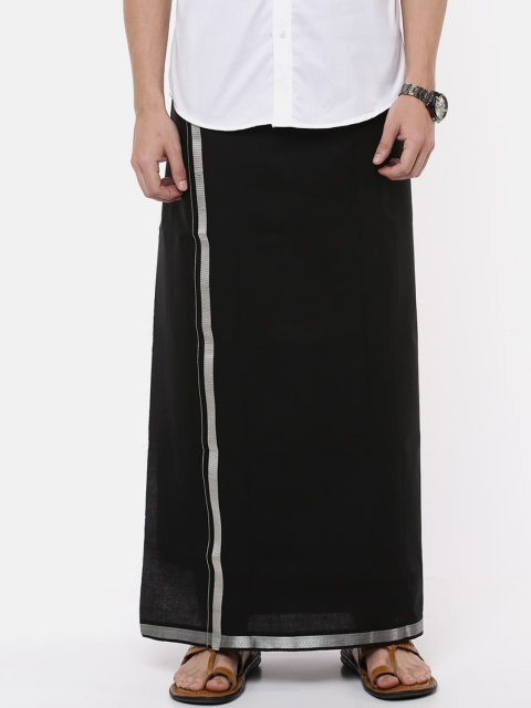 

RAMRAJ COTTON Men Black Solid Pure Cotton Dhoti