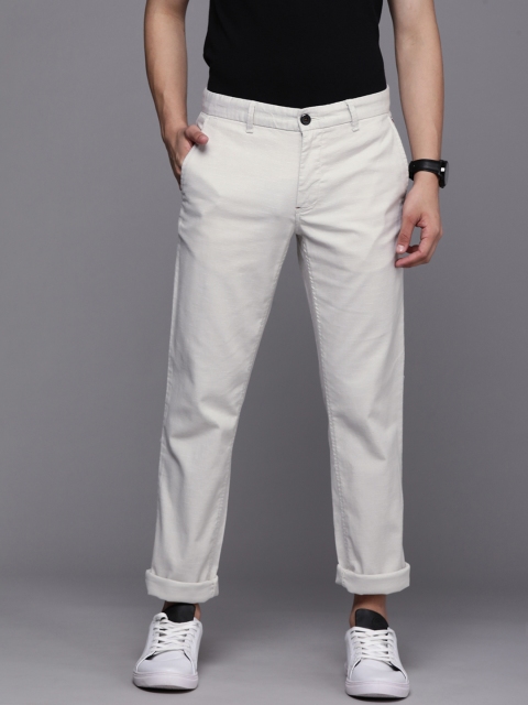 

Louis Philippe Sport Men Off White Self-Designed Slim Fit Low-Rise Regular Trousers