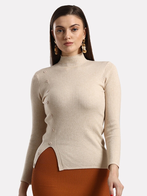 

iki chic Women Beige Ribbed Pullover