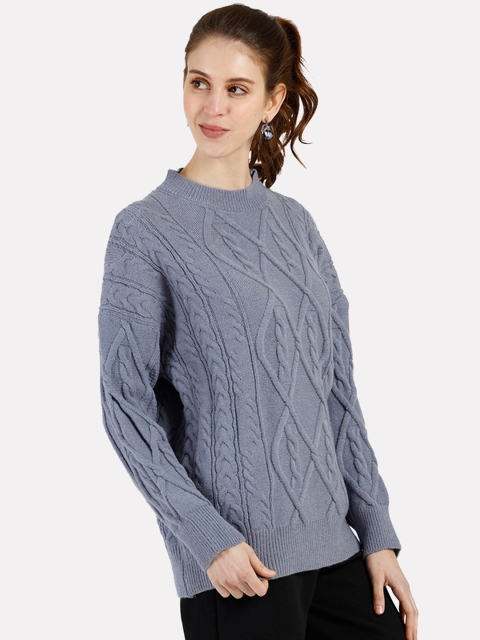 

iki chic Women Blue Cable Knit Pullover