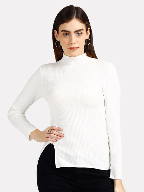 

iki chic Women White Pullover With Button Detail