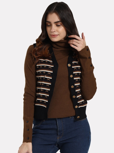 

iki chic Women Black & White Printed Cardigan with Embellished Detail