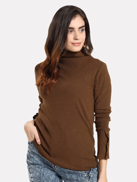 

iki chic Women Brown Pullover With Button Detail