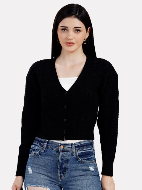 

iki chic Women Black Cable Knit Crop Cardigan