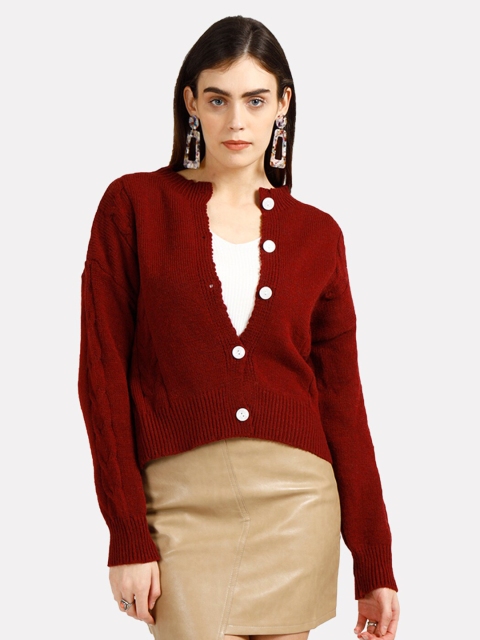 

iki chic Women Red Cable Knit Cardigan