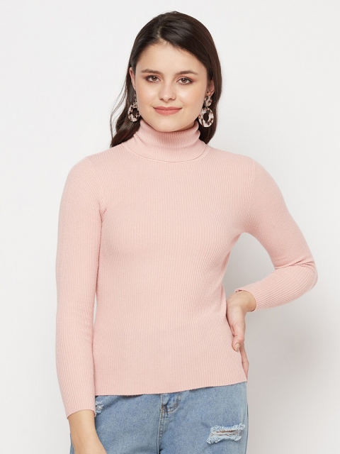 

iki chic Women Pink Ribbed Pullover