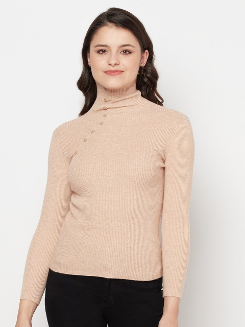 

iki chic Women Khaki Ribbed Pullover