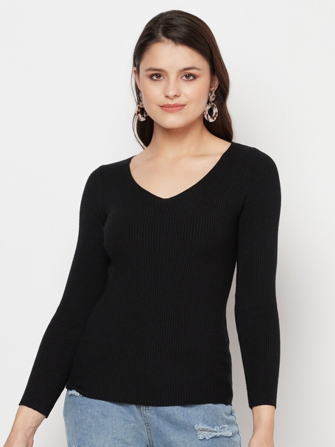 

iki chic Women Black Ribbed Pullover