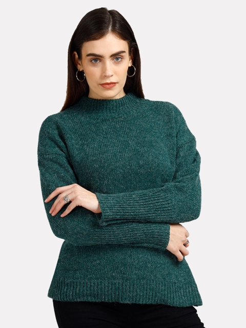 

iki chic Women Green Ribbed Pullover