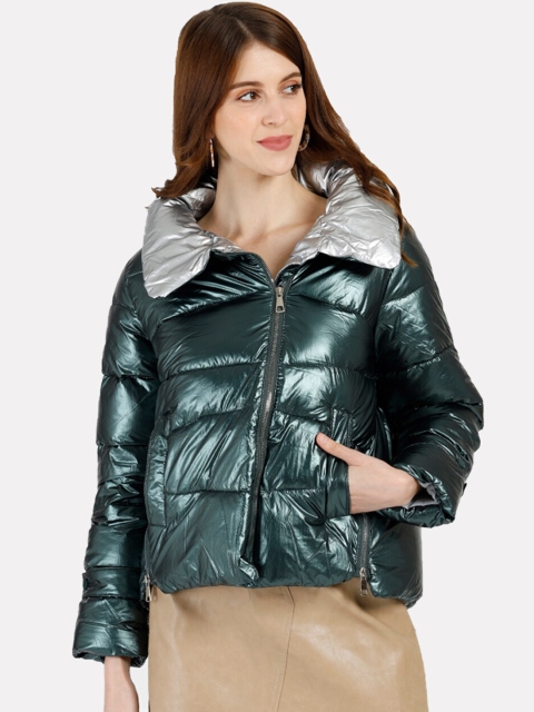 

iki chic Women Green Vintage Metallic Puffer Jacket