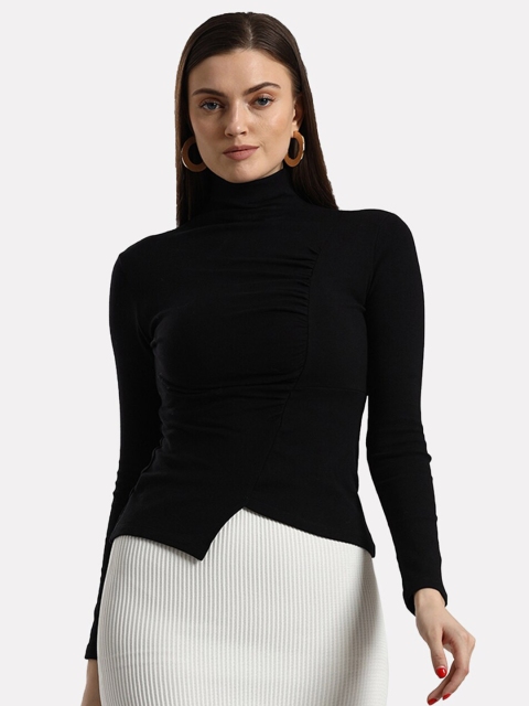 

iki chic Black Asymmetrical Ruched Long Sleeve Top