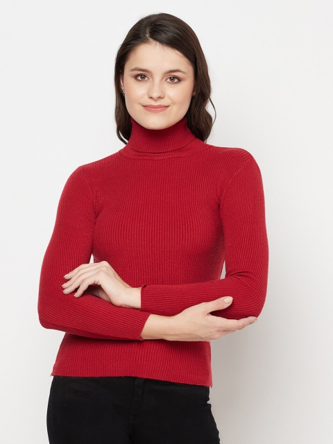 

iki chic Women Maroon Ribbed Pullover