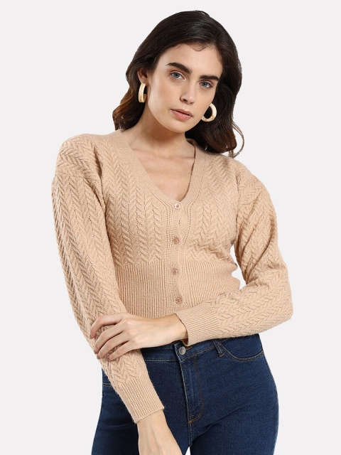 

iki chic Women Khaki Cable Knit Crop Cardigan